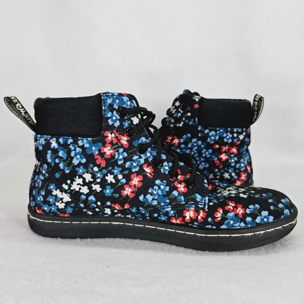 Dr‎ Martens Shoes Womens 7 Maelly Black Floral Canvas Boots Sneakers Air Walk